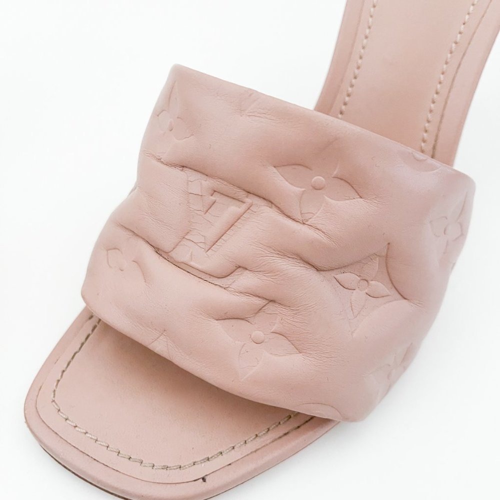 Louis Vuitton Revival Mule Monogram Heel Padded Heels Sandals Natural Nude Beige - Picture 13 of 16